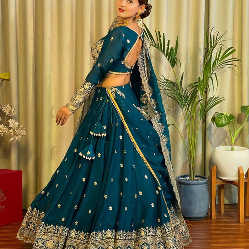 Blue Color Heavy Thread with Sequins Work  Designer Lehenga Choli