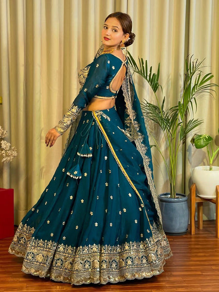 Blue Color Heavy Thread with Sequins Work  Designer Lehenga Choli