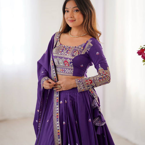 Purple Color Heavy Thread with Sequins Work  Designer Lehenga Choli