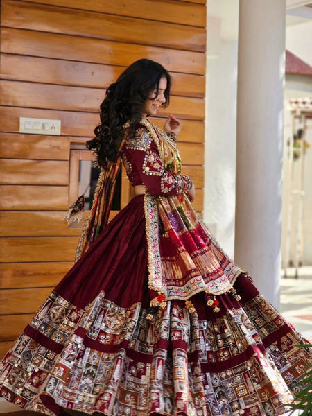 Red Color Mirror Work Digital Printed Lehenga Choli