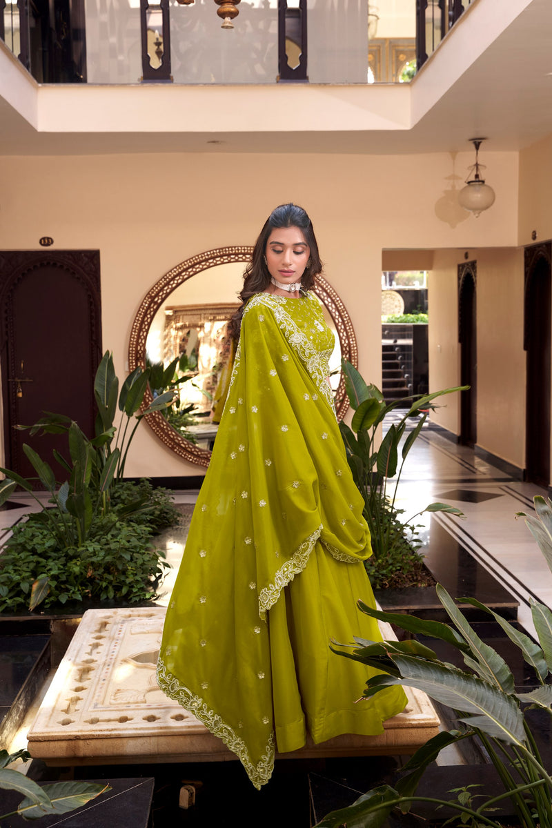 Parrot Color Sequins with Embroidery Work  Designer Lehenga Choli