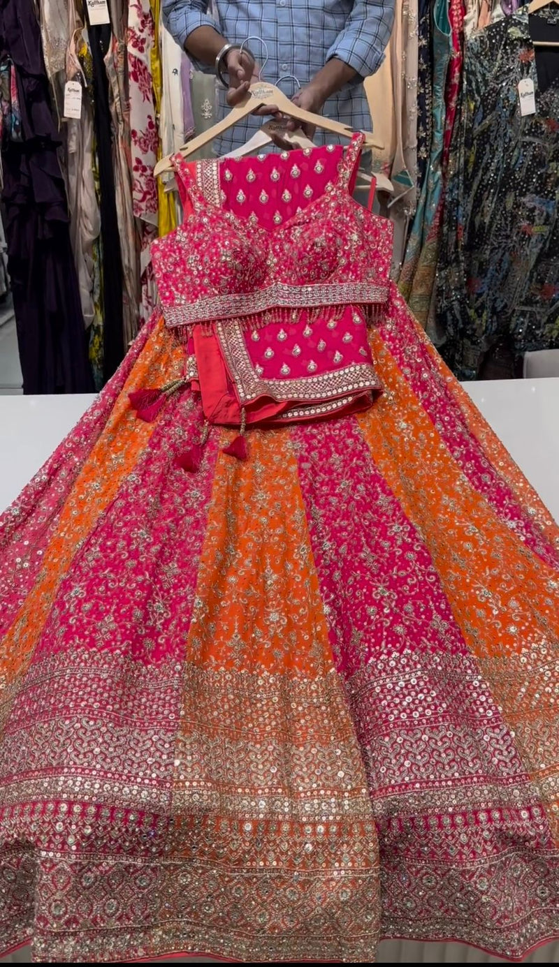 Pink Color Heavy Faux Georgette With Sequence Embroidery Work Wedding Wear Lehenga Choli