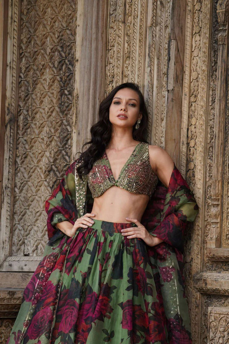 Green Color  with Digital Printed Thread with Sequins Work Lehenga Choli