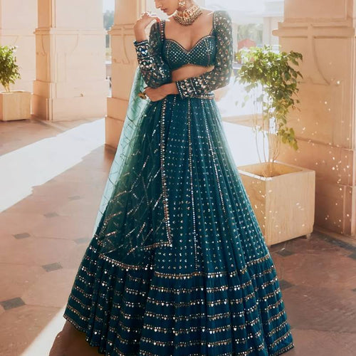 Blue Color Designer Georgette  sequins  Embroidery Work Lehenga Choli