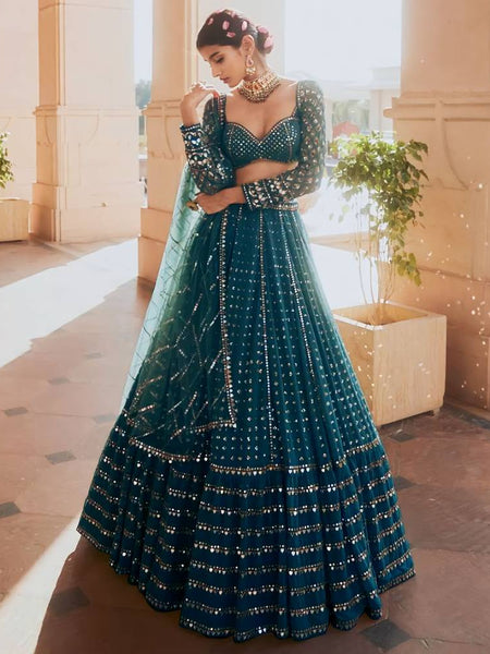 Blue Color Designer Georgette  sequins  Embroidery Work Lehenga Choli