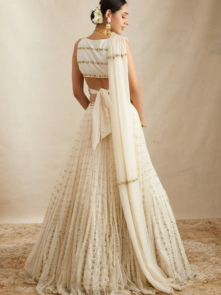 White Color Sequins Embroidery Work Designer Georgette Lehenga Choli