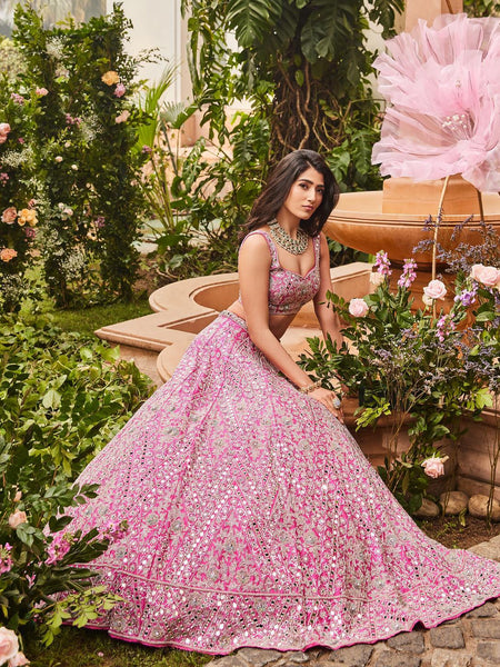Pink Color Wedding Wear Designer Thread Work Trendy Lehenga Choli