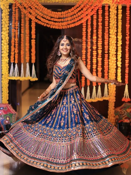 Blue Color Designer Wedding Wear Trendy Embroidery Lehenga Choli