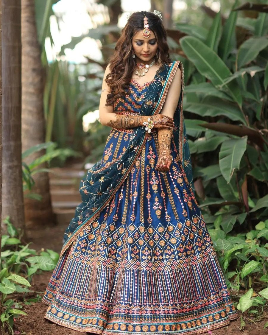 Blue Color Designer Wedding Wear Trendy Embroidery Lehenga Choli