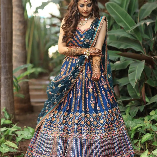 Blue Color Designer Wedding Wear Trendy Embroidery Lehenga Choli