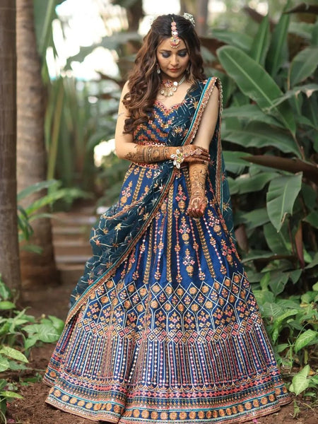 Blue Color Designer Wedding Wear Trendy Embroidery Lehenga Choli