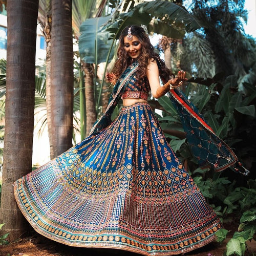Blue Color Designer Wedding Wear Trendy Embroidery Lehenga Choli