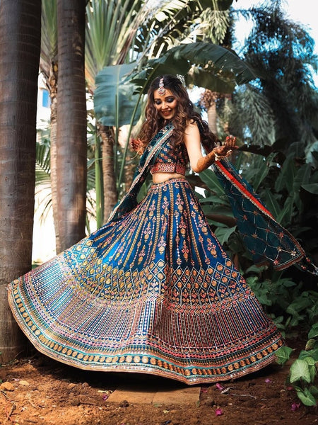 Blue Color Designer Wedding Wear Trendy Embroidery Lehenga Choli