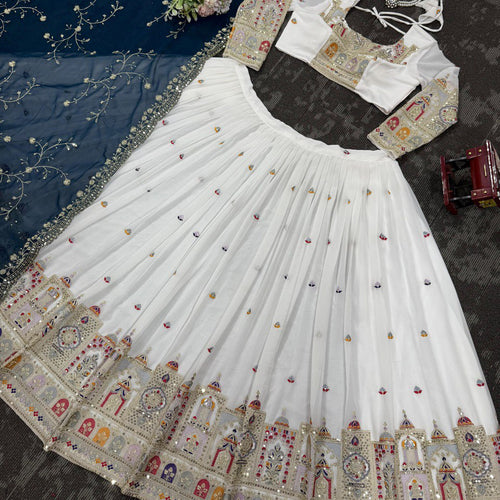 White Color Heavy Thread with Sequins Work  Designer Lehenga Choli