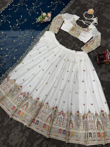 White Color Heavy Thread with Sequins Work  Designer Lehenga Choli