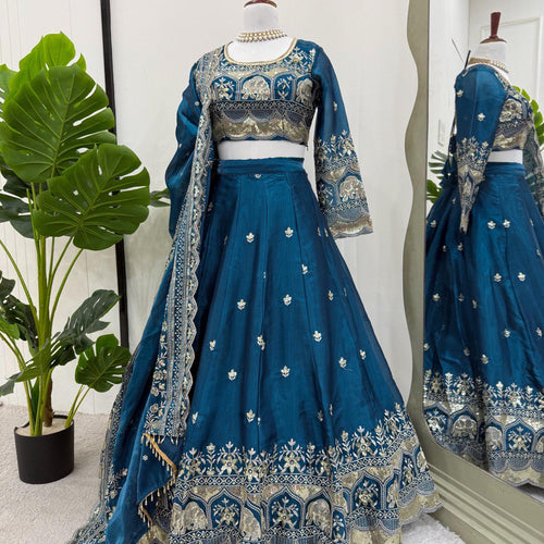 Blue Color Heavy Thread with Sequins Work  Designer Lehenga Choli