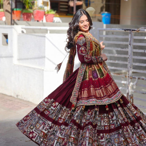 Red Color Mirror Work Digital Printed Lehenga Choli