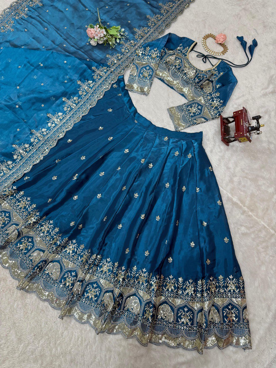 Blue Color Heavy Thread with Sequins Work  Designer Lehenga Choli