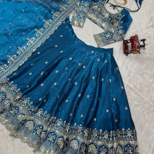 Blue Color Heavy Thread with Sequins Work  Designer Lehenga Choli