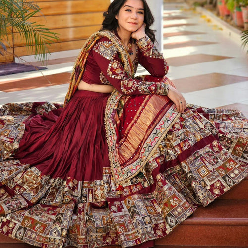 Red Color Mirror Work Digital Printed Lehenga Choli