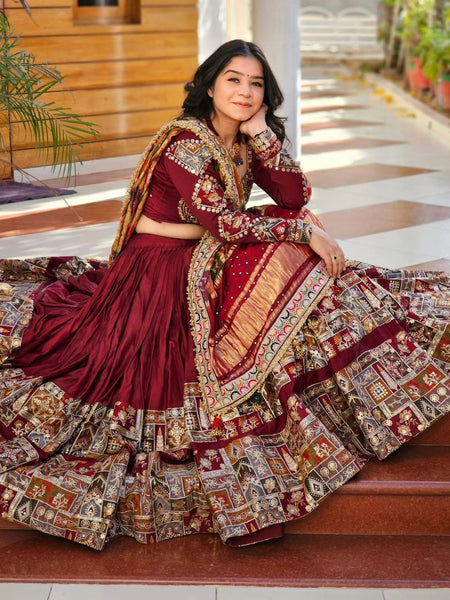 Red Color Mirror Work Digital Printed Lehenga Choli