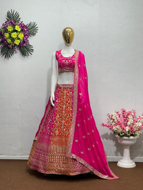 Pink Color Heavy Faux Georgette With Sequence Embroidery Work Wedding Wear Lehenga Choli