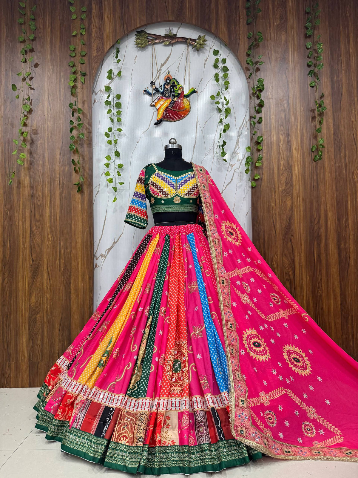 Pink Digital Printed Mirror Work Navratri Rajsthani Lehenga Choli