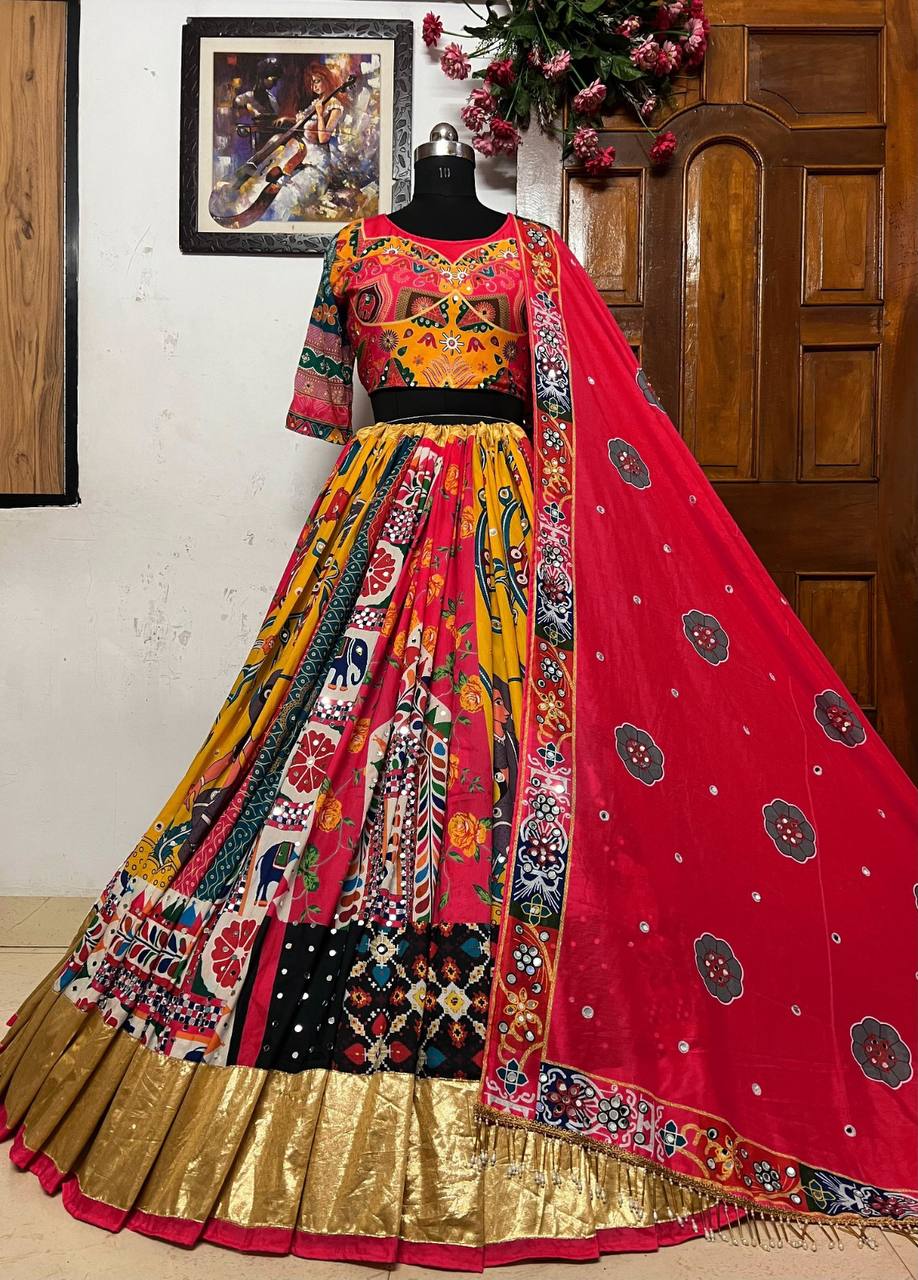 Kinjal Dave Wear Designer Real Mirror Work Muslin Fabric Printed Replica Chaniya Choli