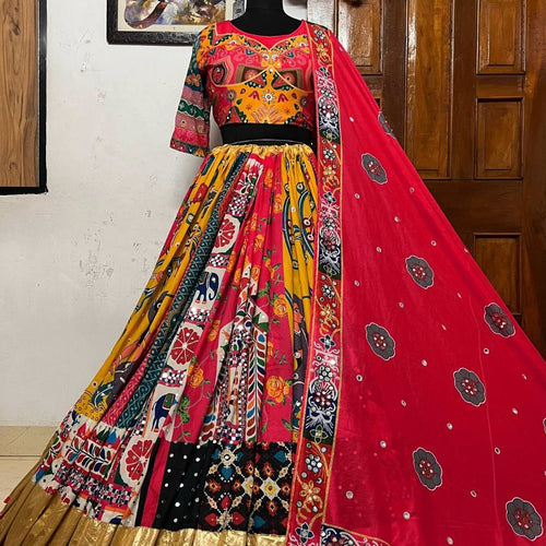 Kinjal Dave Wear Designer Real Mirror Work Muslin Fabric Printed Replica Chaniya Choli