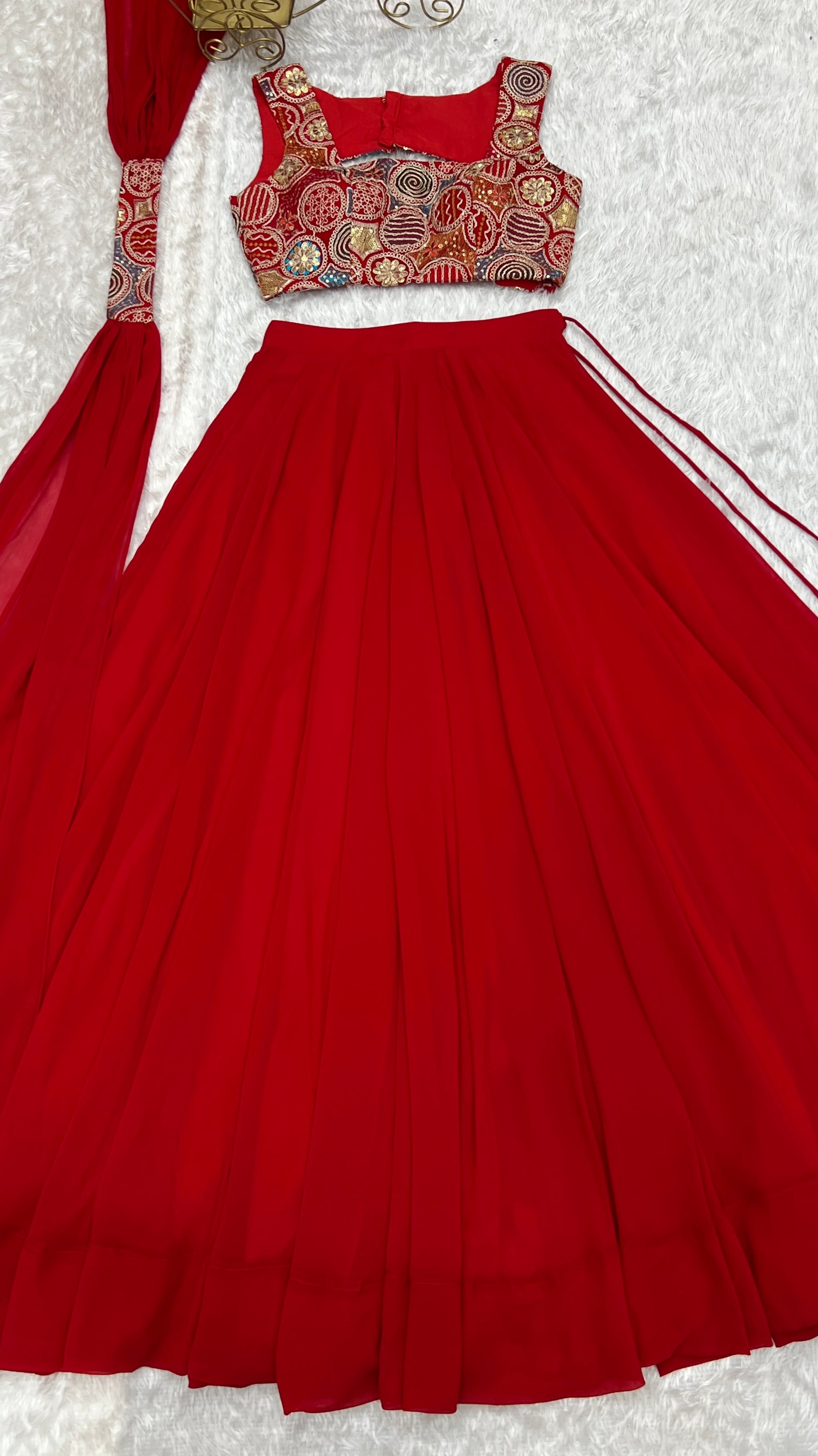 Red Color Embroidery Sequins work Georgette Lehenga Choli