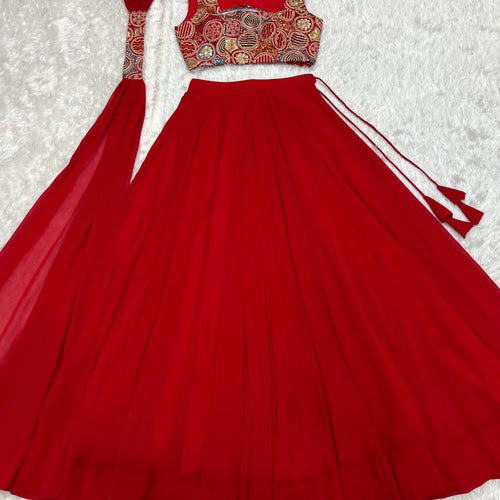 Red Color Embroidery Sequins work Georgette Lehenga Choli