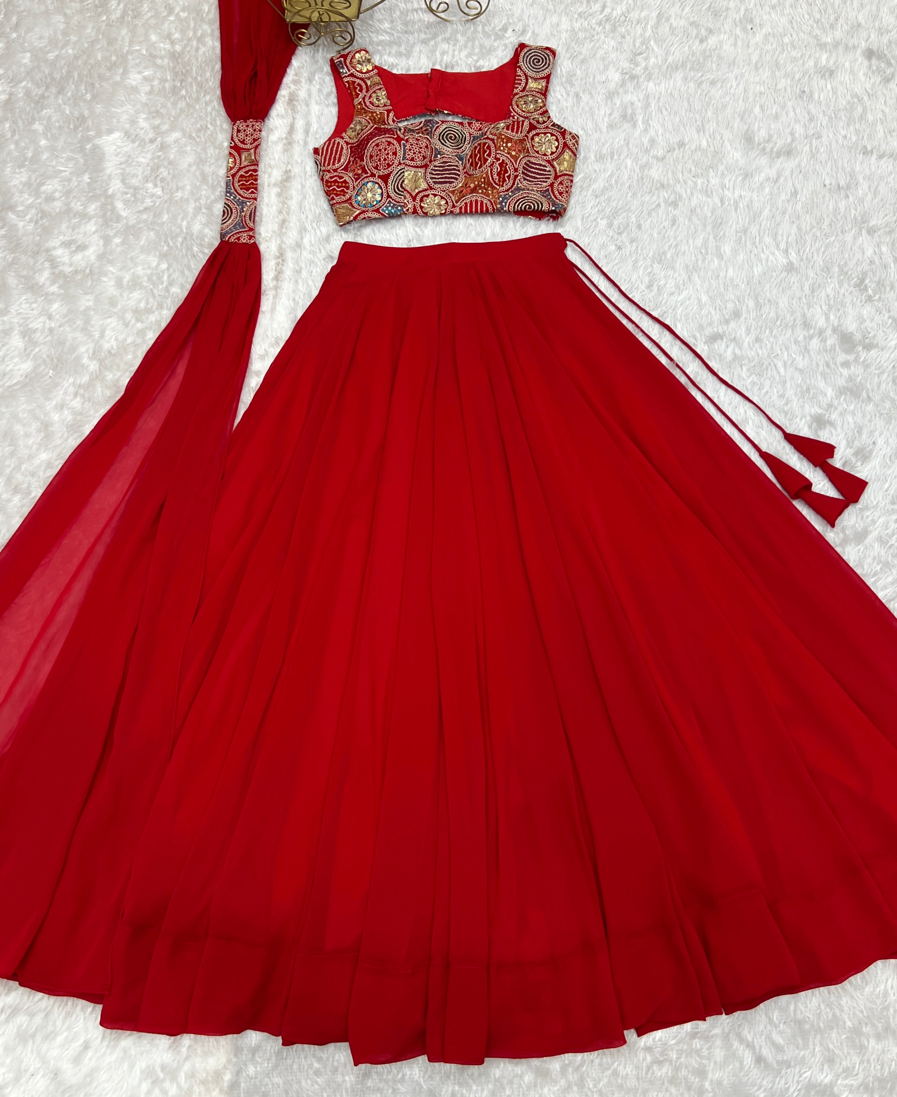 Red Color Embroidery Sequins work Georgette Lehenga Choli