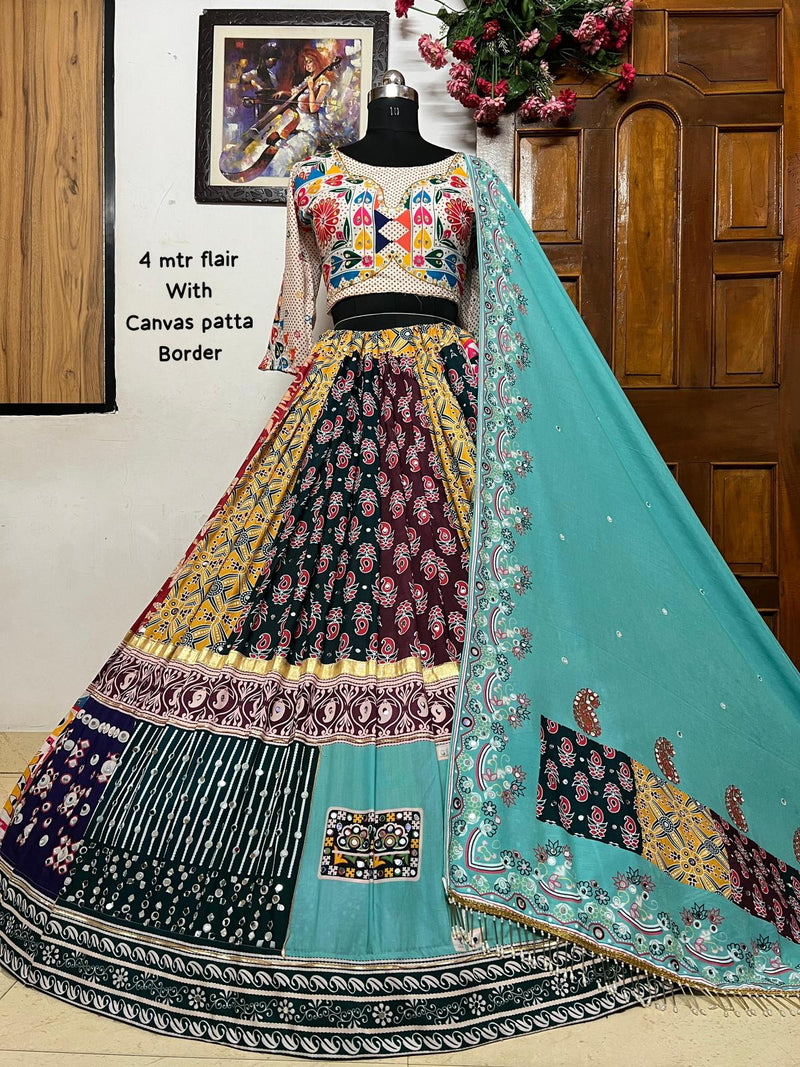 Multi Color Designer Digital Printed Mirror Work Bollywood Style Lehenga