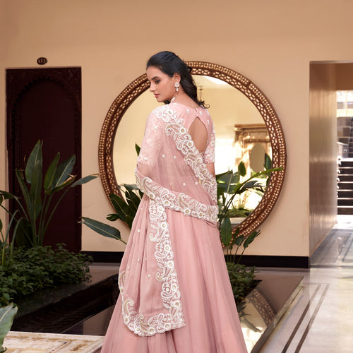 Baby Pink Color Sequins with Embroidery Work  Designer Lehenga Choli