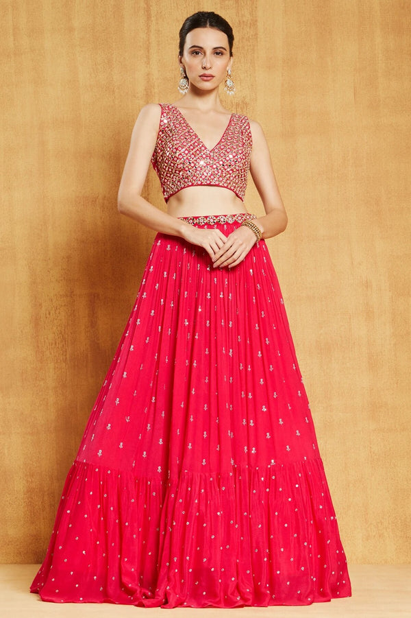 Red Color Party Wear Georgette Designer Lehenga Choli for Women