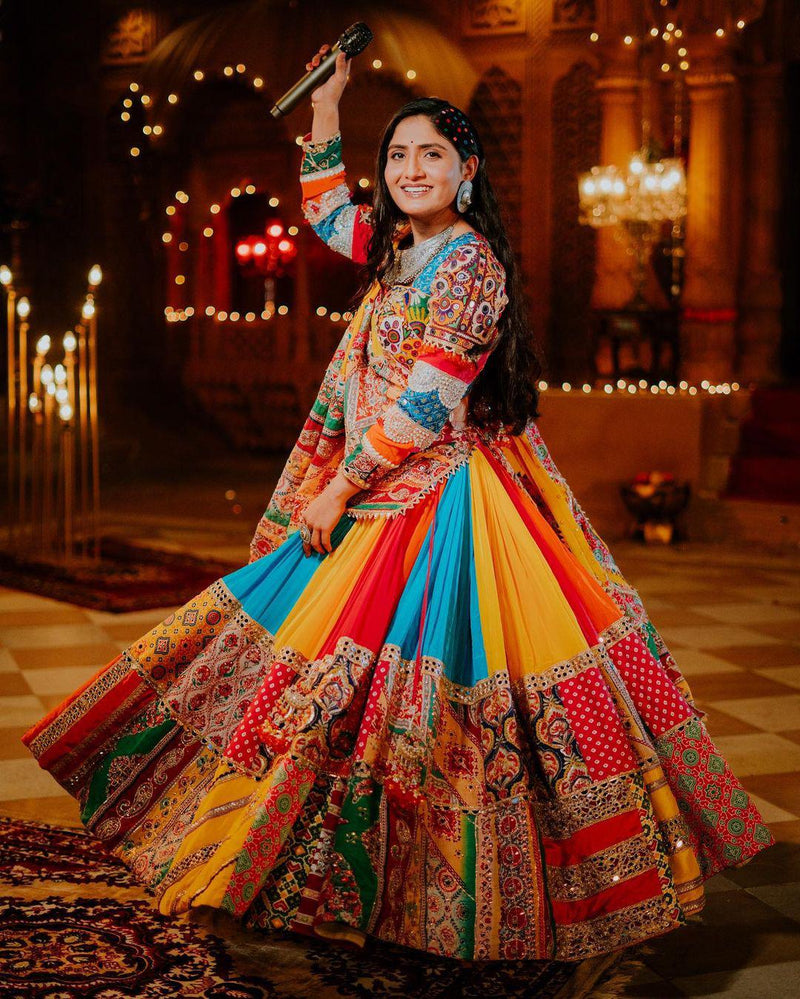 Geeta Rabari Wear Multi Color Digital Printed Mirror Work Cotton Lehenga Choli