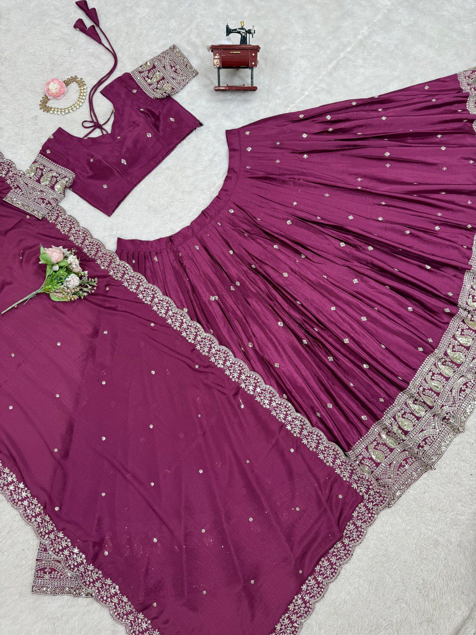 Dark Pink Color Heavy Thread with Sequins Work  Designer Lehenga Choli
