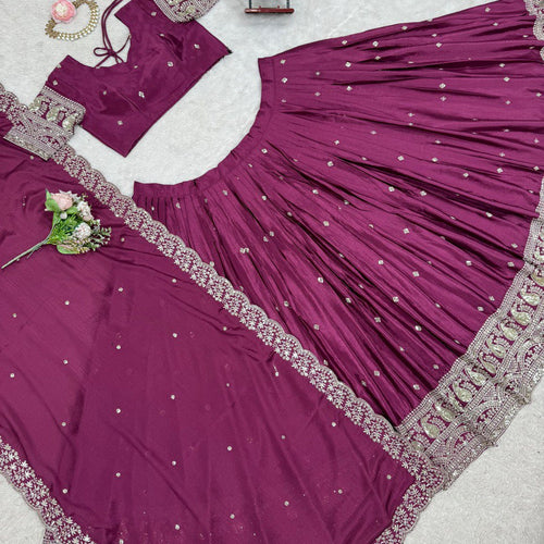 Dark Pink Color Heavy Thread with Sequins Work  Designer Lehenga Choli
