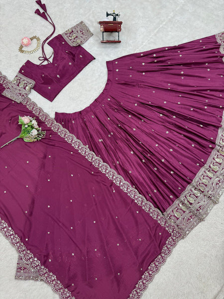 Dark Pink Color Heavy Thread with Sequins Work  Designer Lehenga Choli
