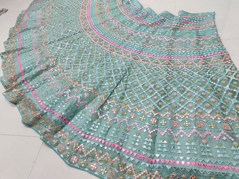 Sea Green Color Party Wear Designer Heavy Embroidered Lehenga Set