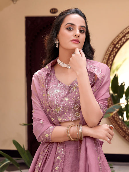 Pink Color Sequins with Embroidery Work  Designer Lehenga Choli