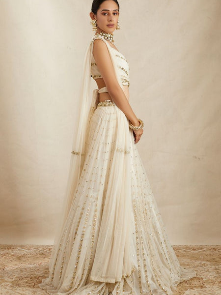 White Color Sequins Embroidery Work Designer Georgette Lehenga Choli
