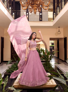 Pink Color Sequins with Embroidery Work  Designer Lehenga Choli