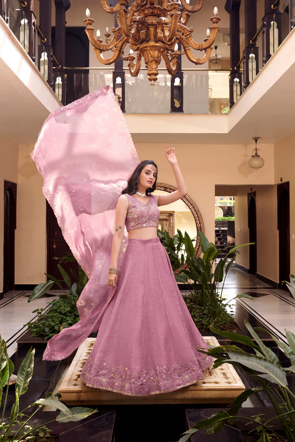 Pink Color Sequins with Embroidery Work  Designer Lehenga Choli