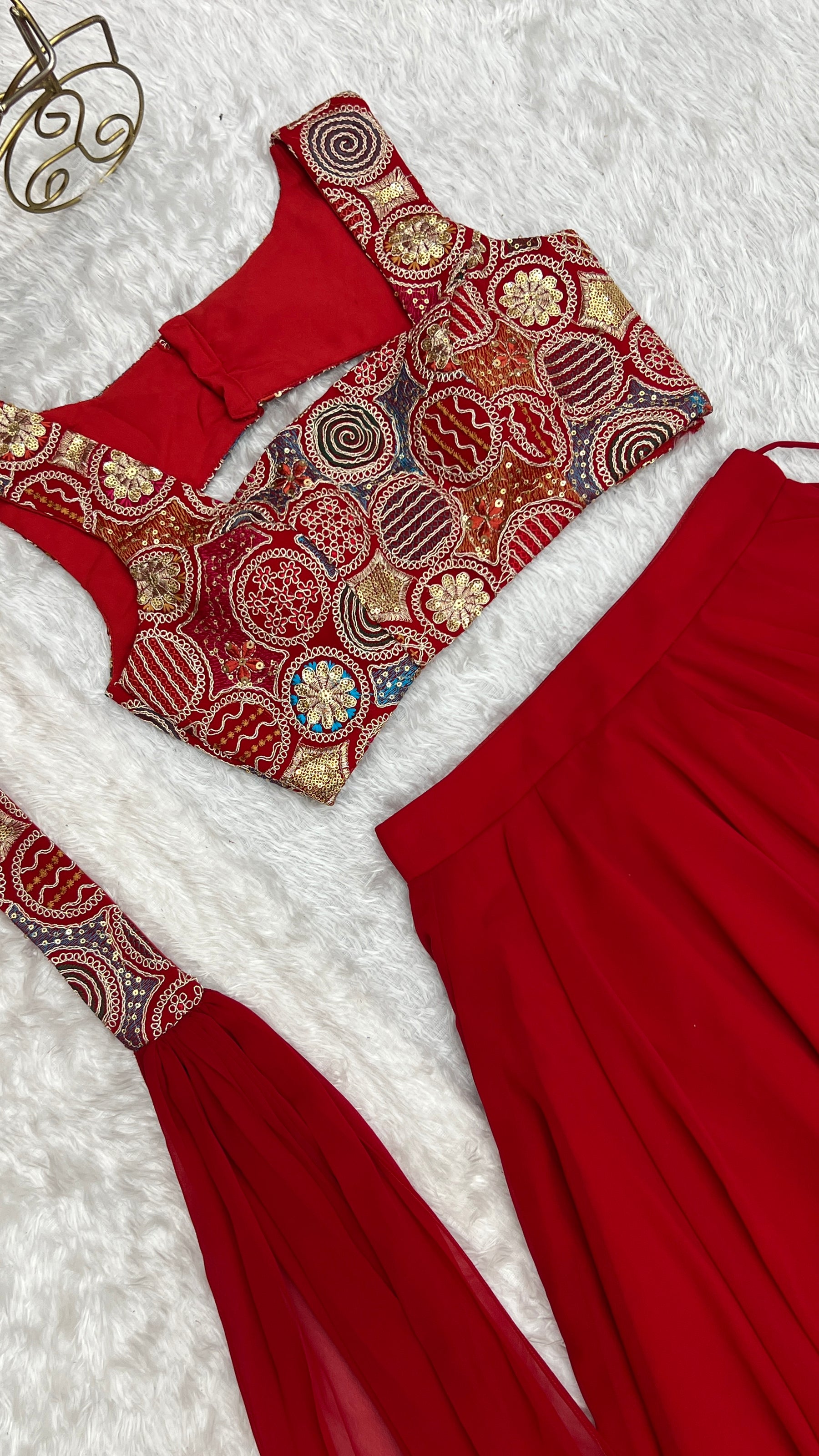 Red Color Embroidery Sequins work Georgette Lehenga Choli