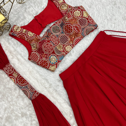 Red Color Embroidery Sequins work Georgette Lehenga Choli