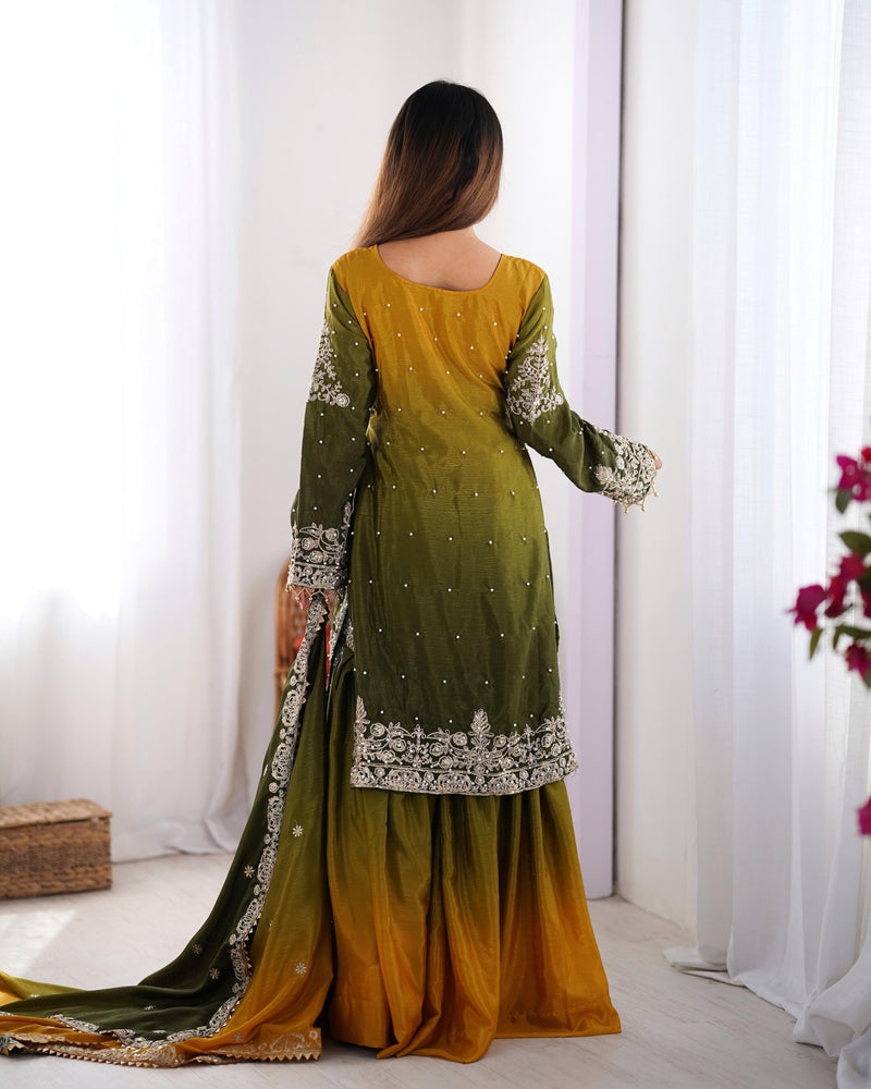 Green Color Codeing Dori with Sequins Work Sharara Suit