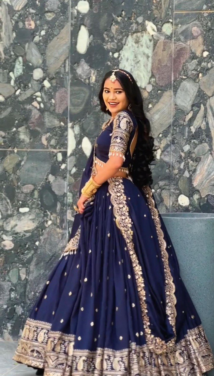 Navy Blue Color Heavy Thread with Sequins Work  Designer Lehenga Choli