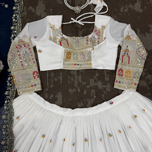 White Color Heavy Thread with Sequins Work  Designer Lehenga Choli