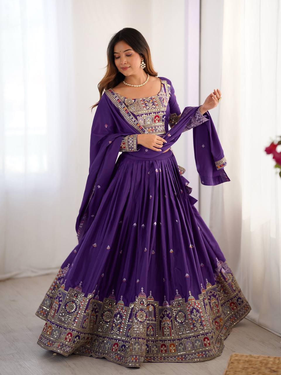 Purple Color Heavy Thread with Sequins Work  Designer Lehenga Choli